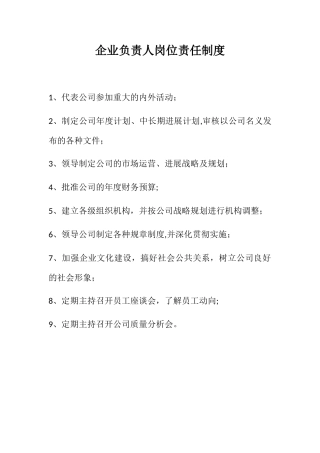 企业负责人岗位责任制度