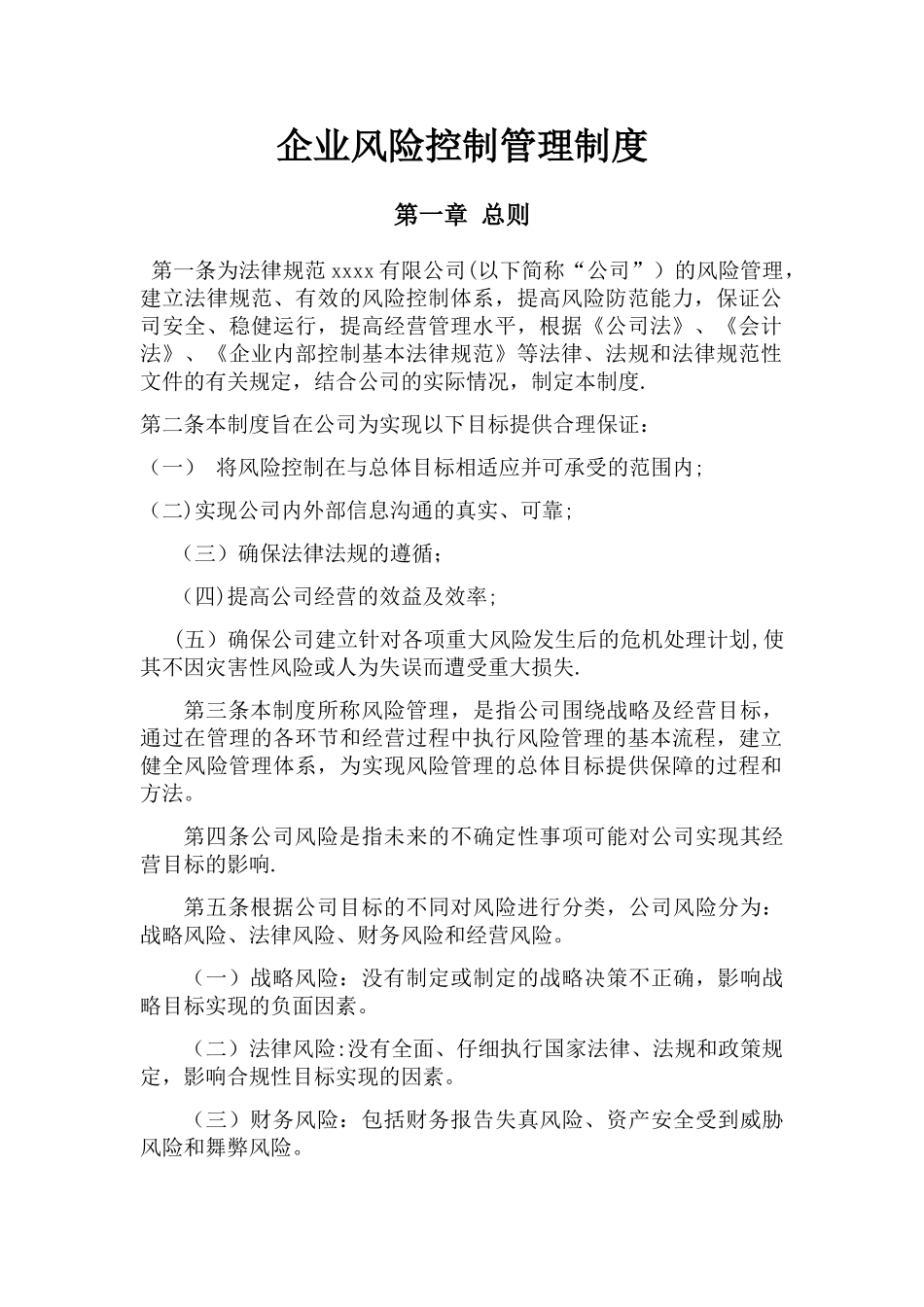 企业风险控制管理制度_第1页