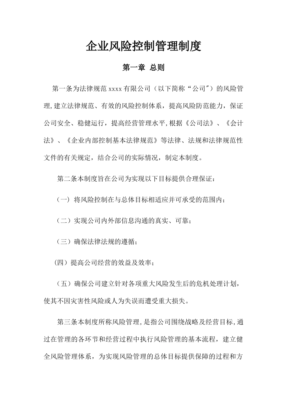 企业风险控制管理制度_第1页