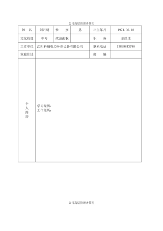 企业高层管理人员简历