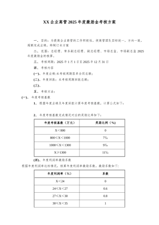 企业高管年度激励金奖励方案