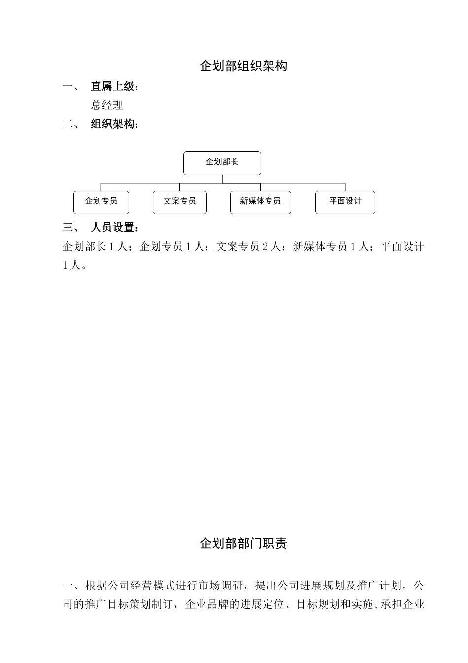企划部组织架构及岗位说明书_第1页