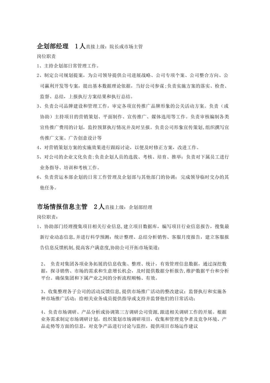 企划部部门职责岗位设置及绩效考核_第2页