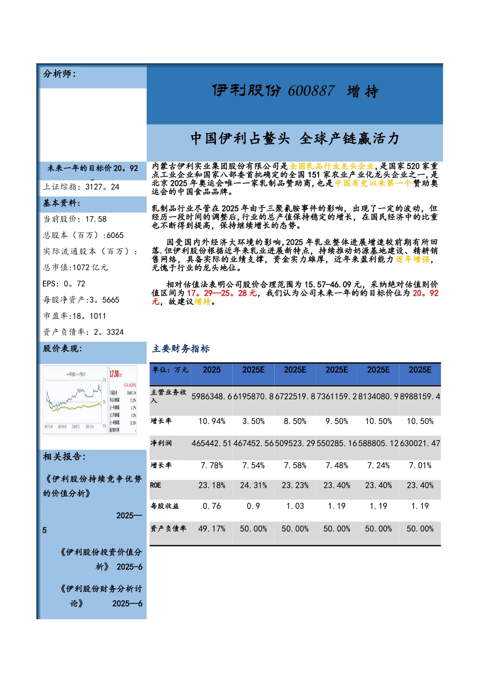 伊利集团2025年财务报表分析报告_第1页