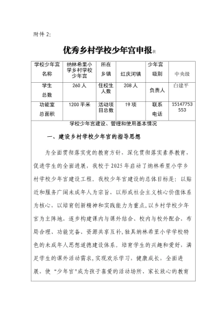 优秀乡村学校少年宫申报表秀