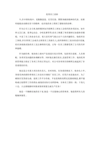 优秀员工表彰模板