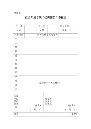 优秀团员、优秀团干、优秀团日活动、五四红旗团支部申请表