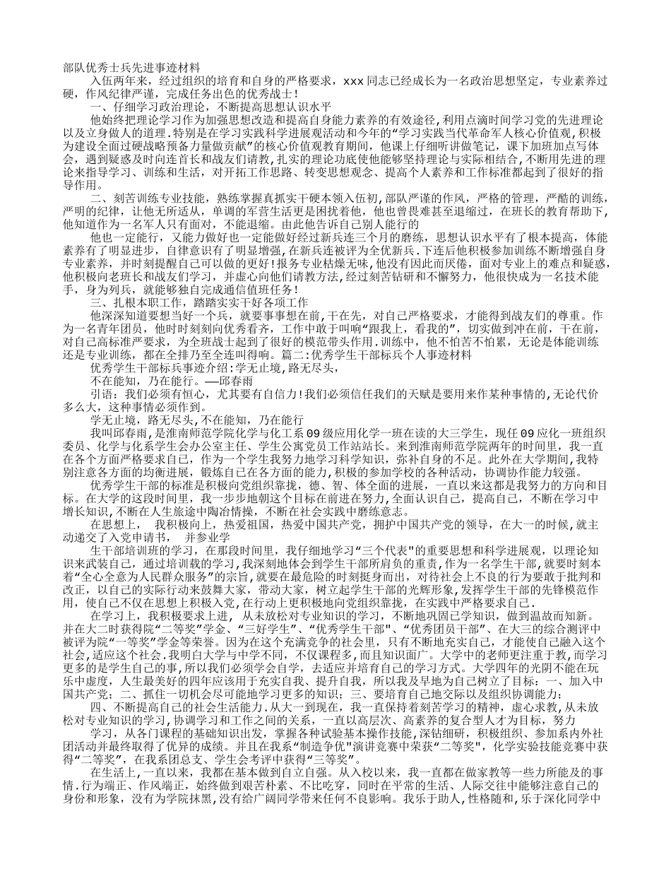 优秀士兵个人评优事迹材料总结_第1页