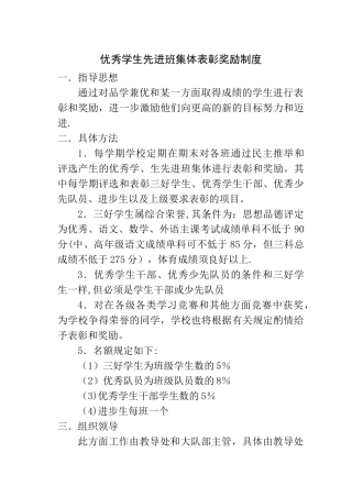 优秀学生表彰奖励制度