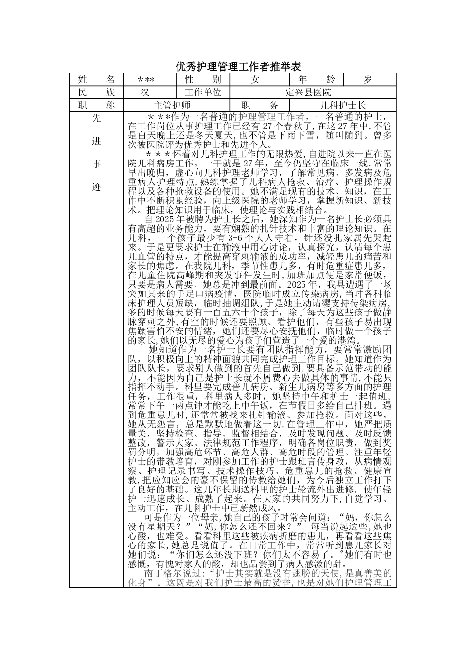 优秀护理管理工作者推荐表_第1页