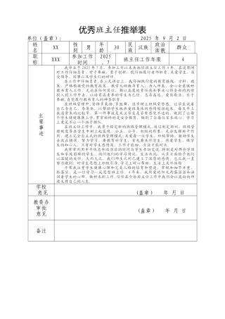 优秀班主任推荐表42025