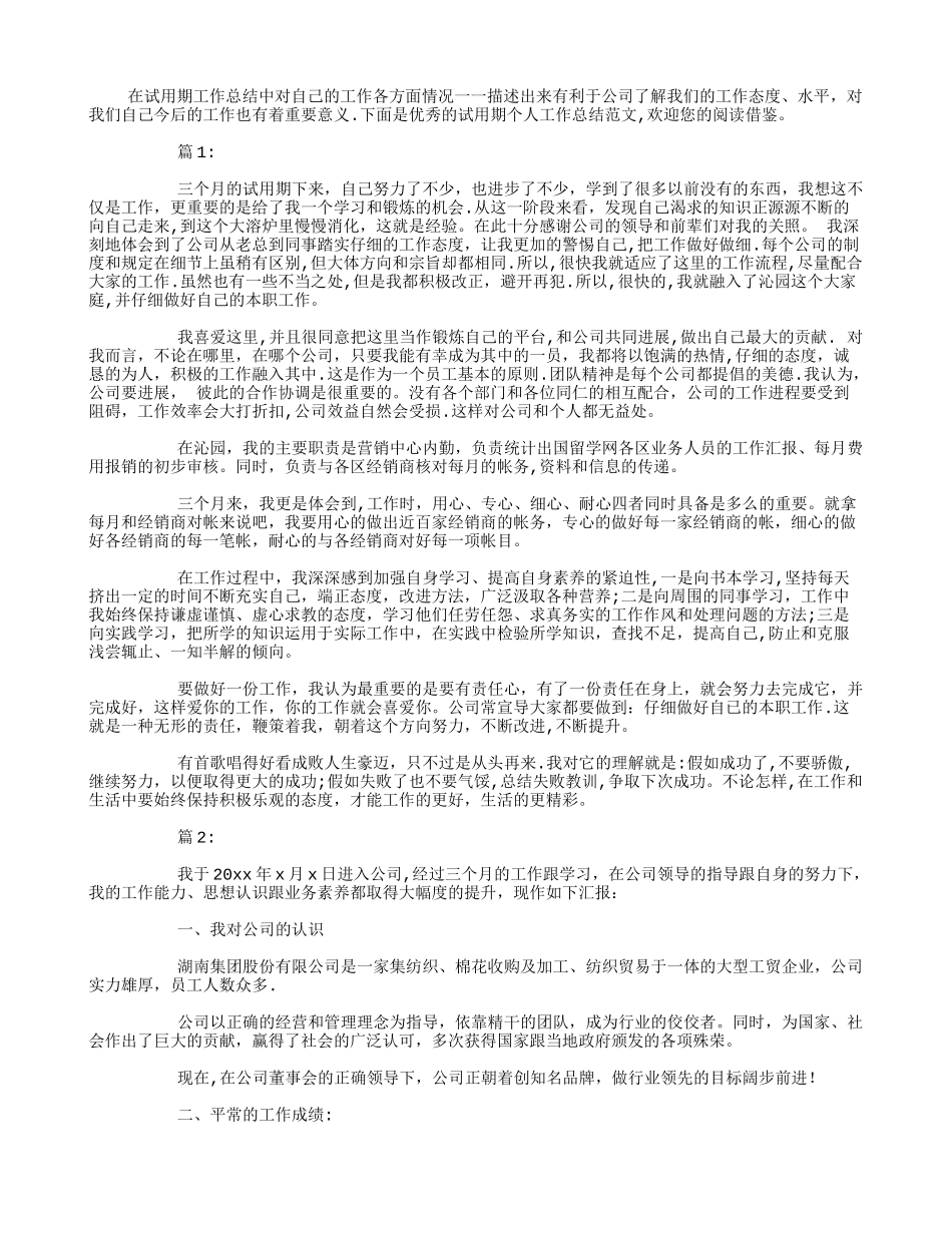 优秀的试用期个人工作总结范文_第1页