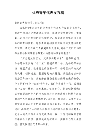 优秀青年代表发言稿