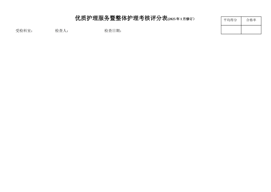 优质护理暨整体护理考核评分表_第1页