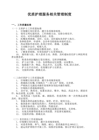优质护理服务相关管理制度