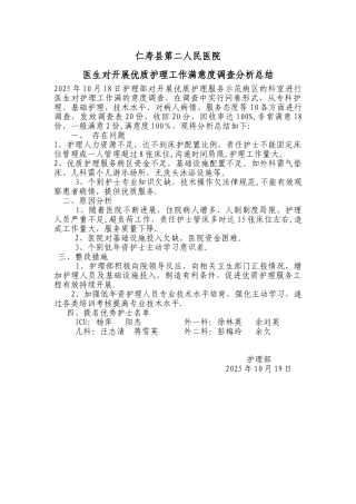 优质护理满意度调查分析总结
