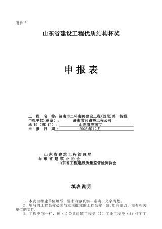 优质结构杯奖申报表