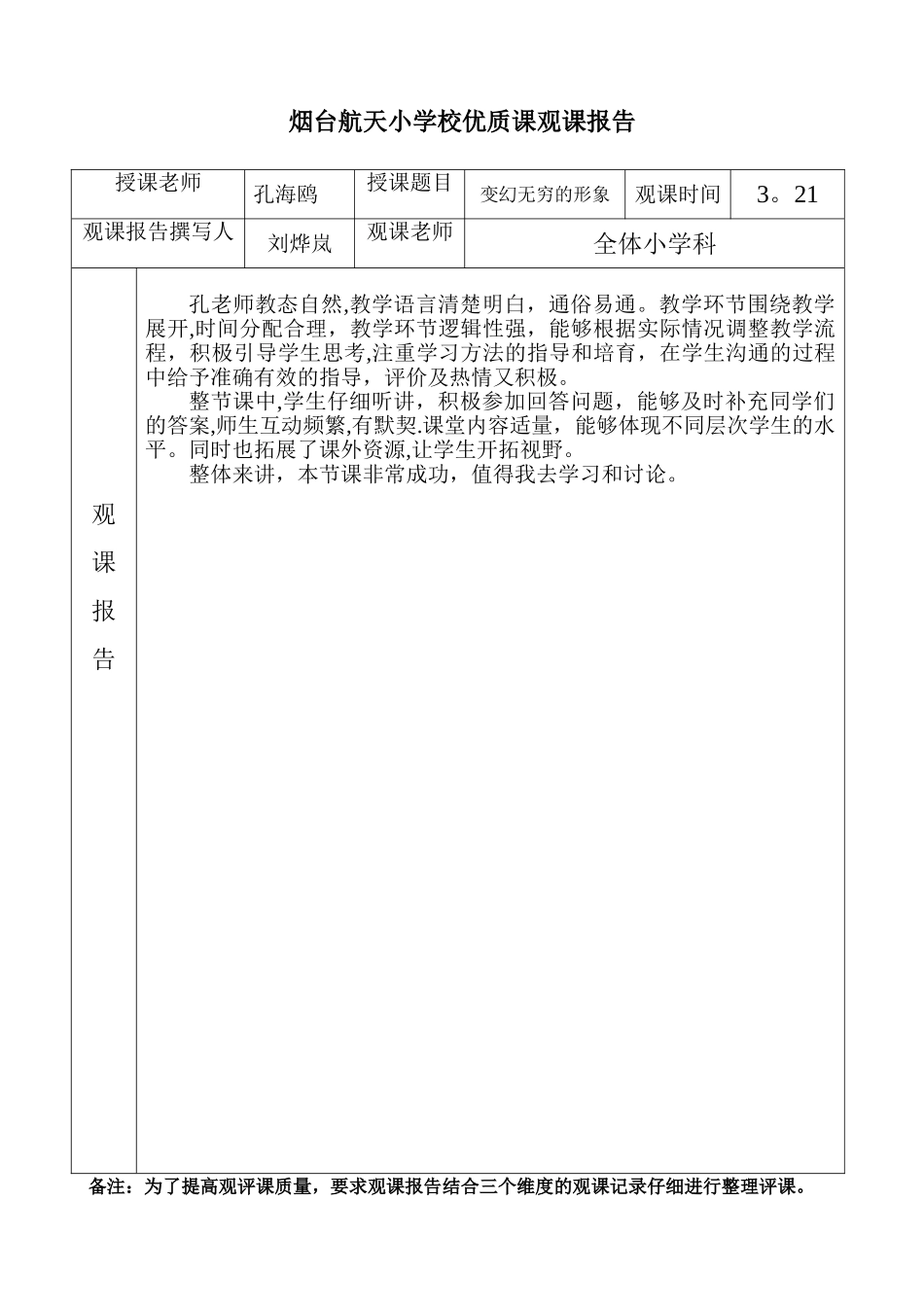 优质课观课报告模板_第1页