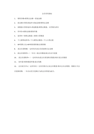 会员管理分析报表常用数据指标