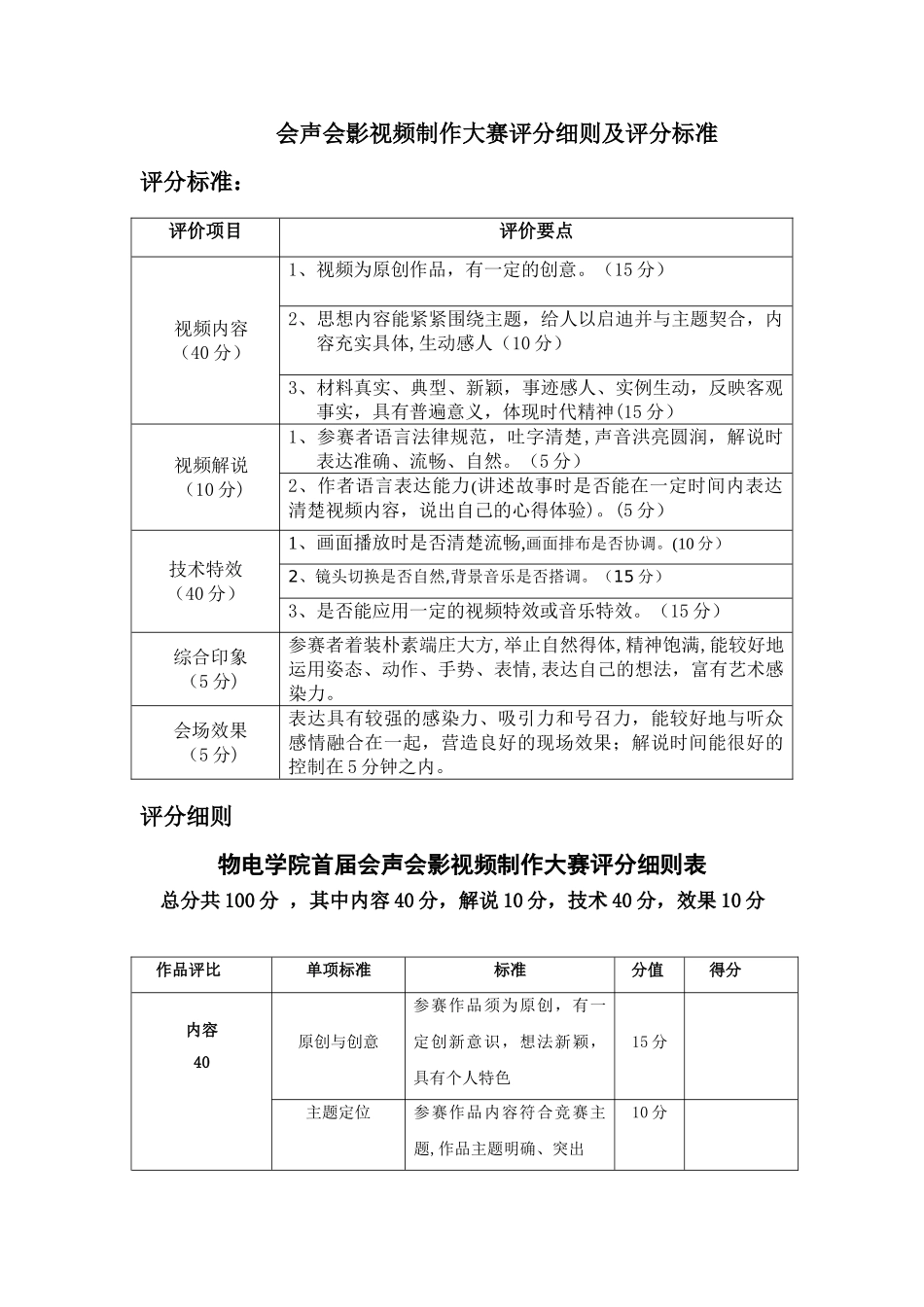 会声会影视频制作大赛评分细则及评分标准_第1页