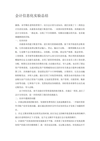 会计信息化实验总结