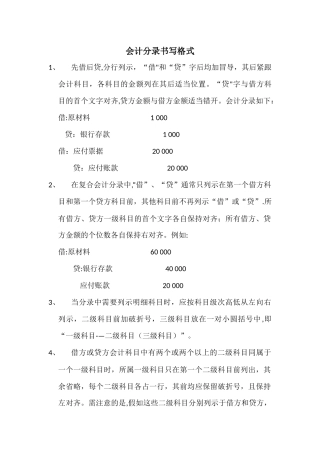 会计分录书写格式