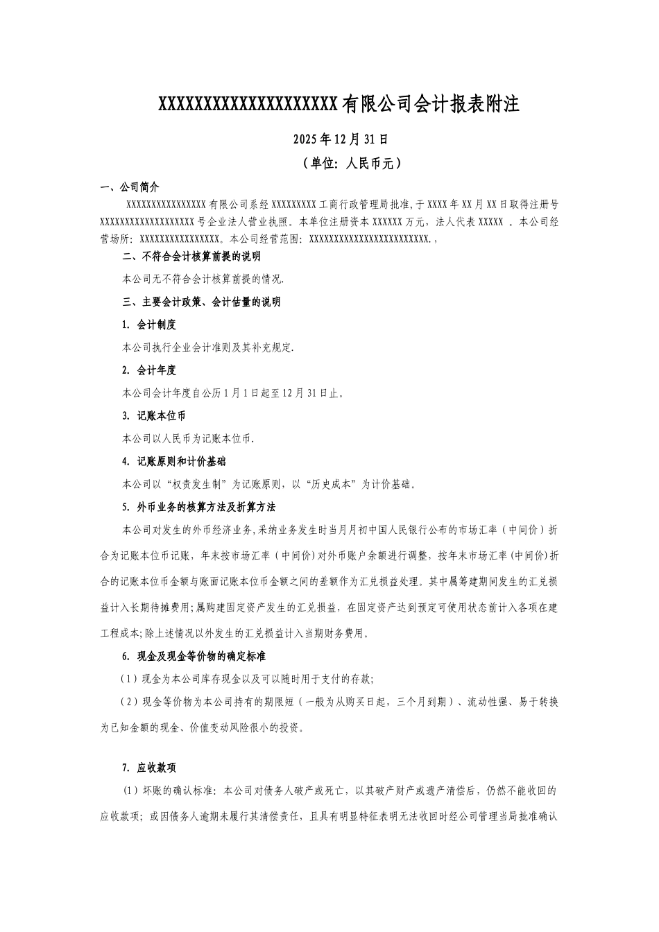 会计报表附注模板_第1页
