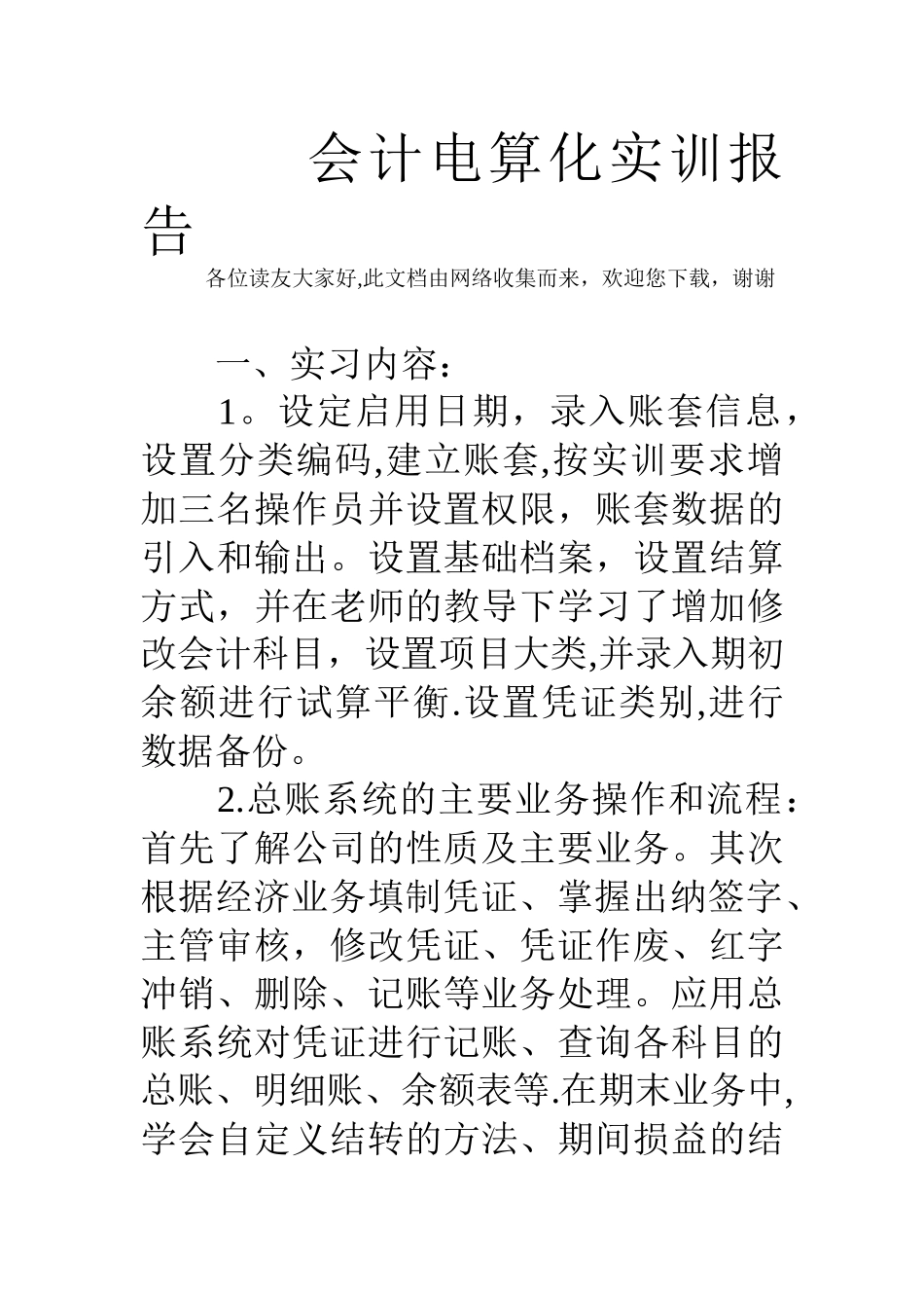会计电算化实训报告_第1页