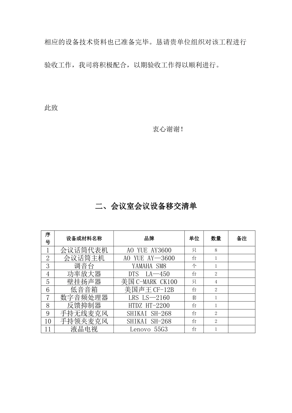 会议室会议系统工程验收报告模板_第3页