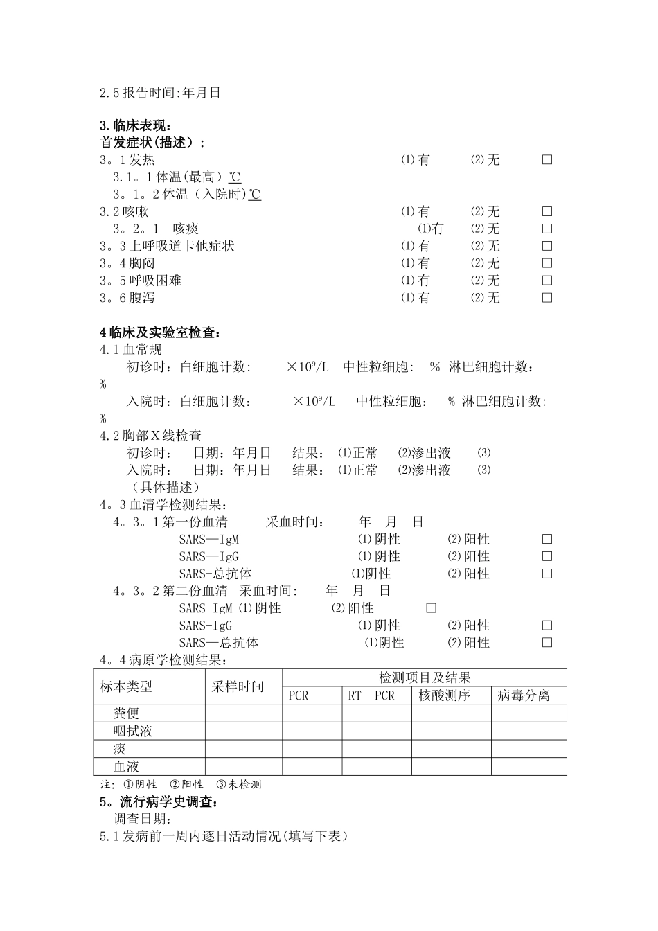 传染性非典型肺炎病例个案调查表_第2页