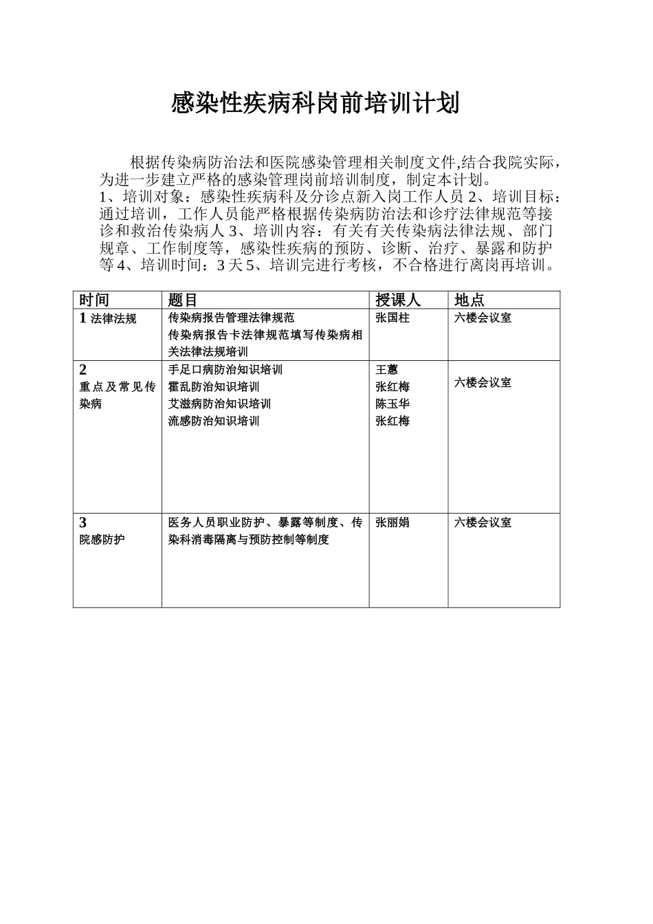 传染科岗前培训计划_第1页