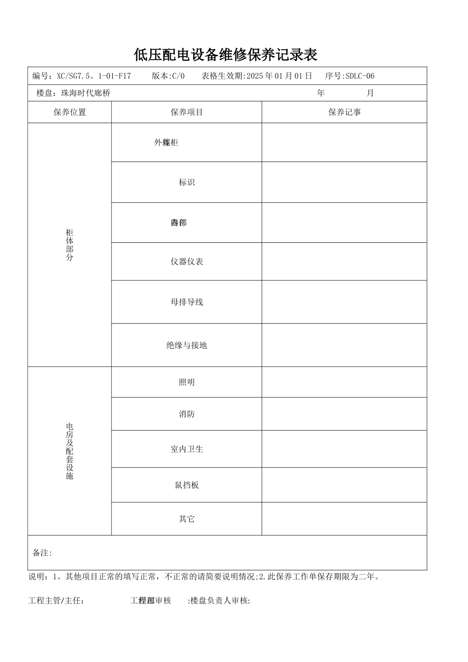 低压配电设备维修保养记录表_第1页