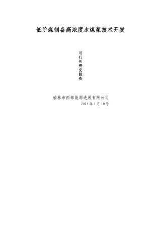 低阶煤制备高浓度水煤浆技术开发可行性报告