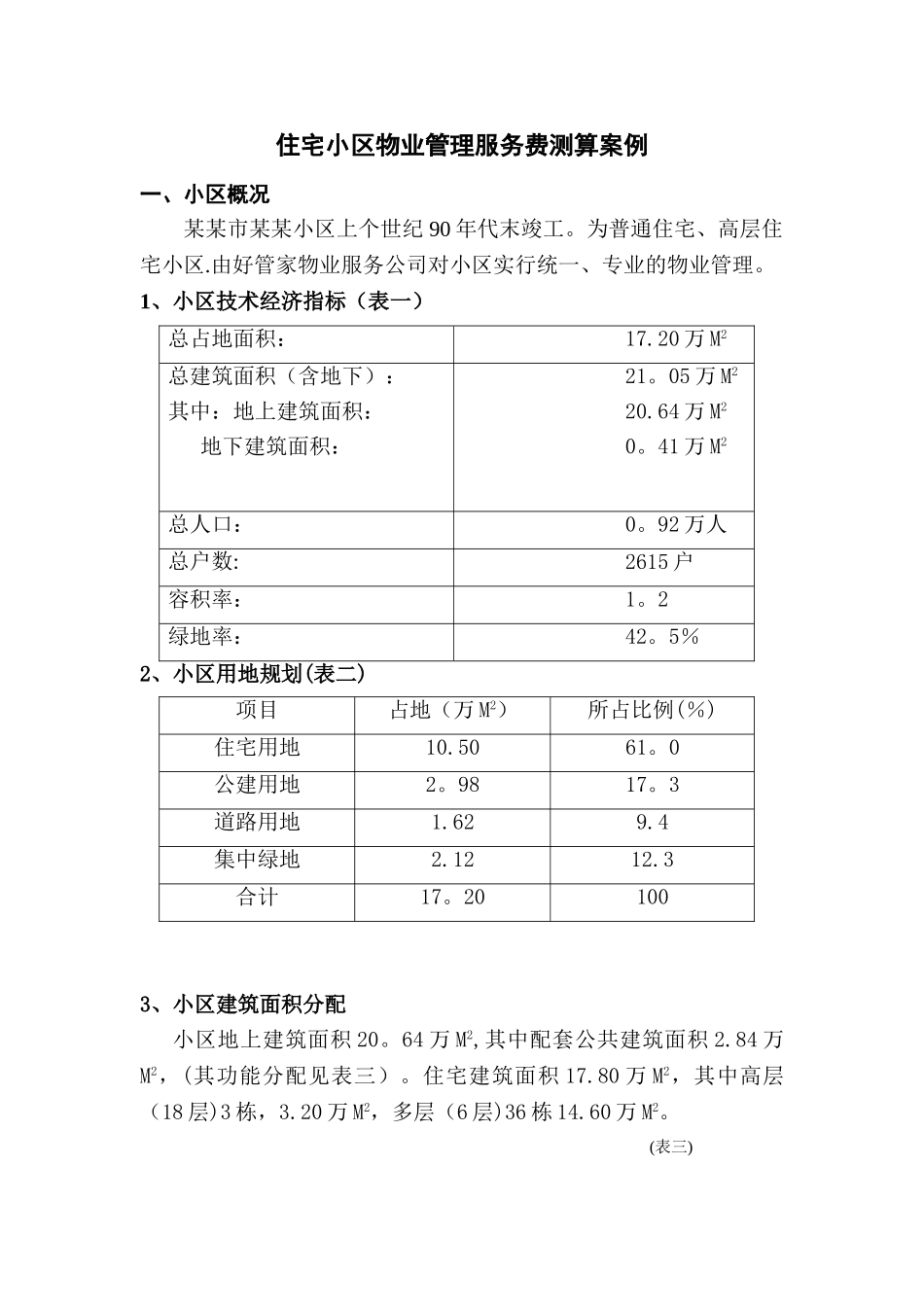 住宅小区物业管理服务费测算案例_第1页