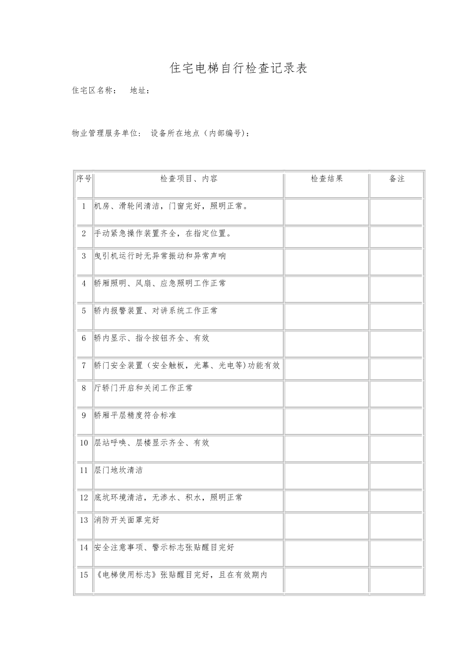 住宅电梯自行检查记录表_第1页