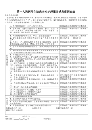住院患者对护理工作满意度调查表1
