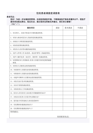住院患者满意度调查表[1]