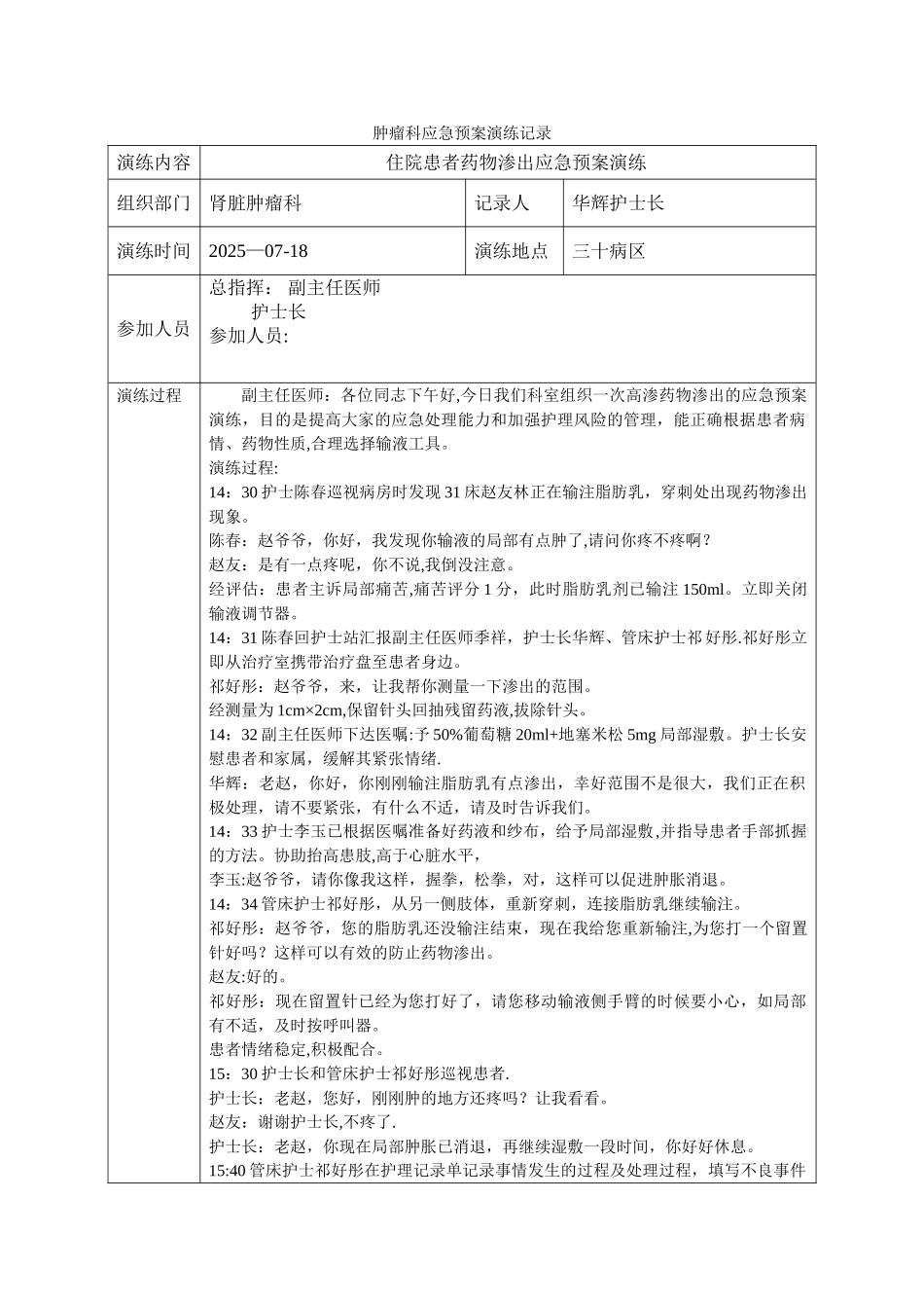 住院患者药物渗出应急预案演练_第1页
