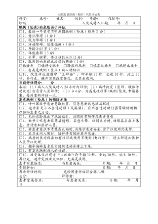 住院患者跌倒风险评估表04439