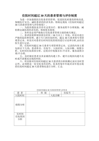 住院时间超过30天的患者管理与评价制度