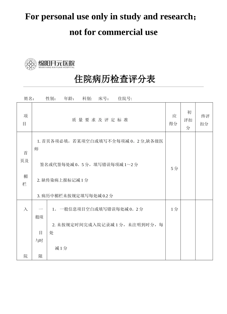 住院病历评分表_第1页