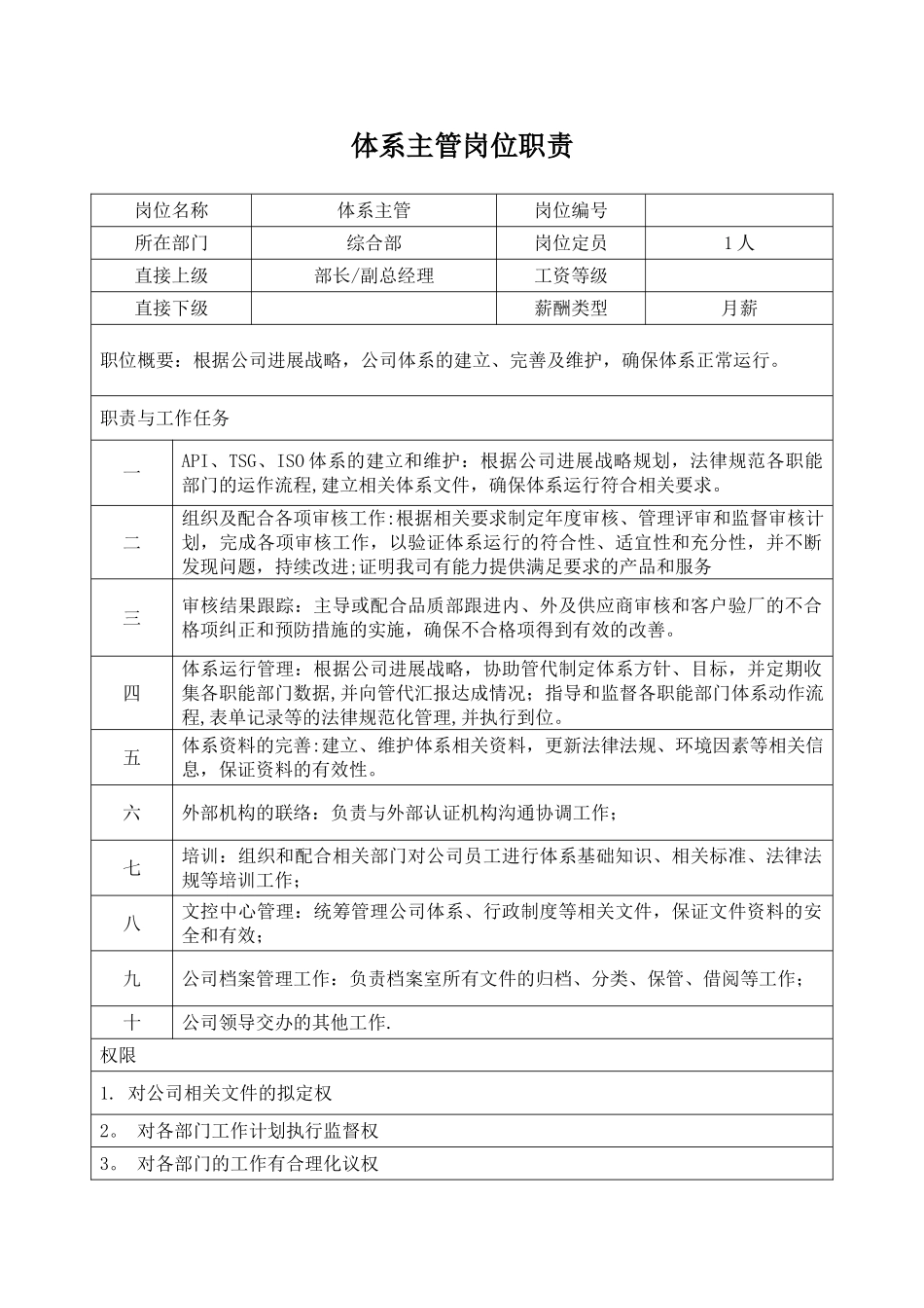 体系主管岗位职责_第1页