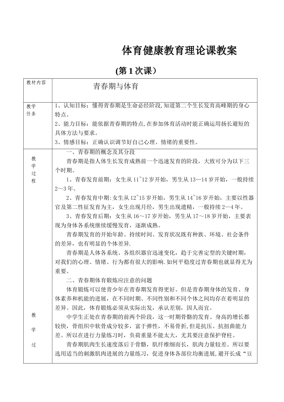 体育健康教育理论课教案_第1页