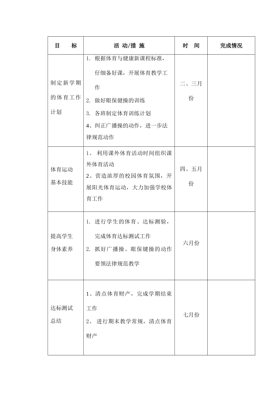 体育工作行动计划表_第2页