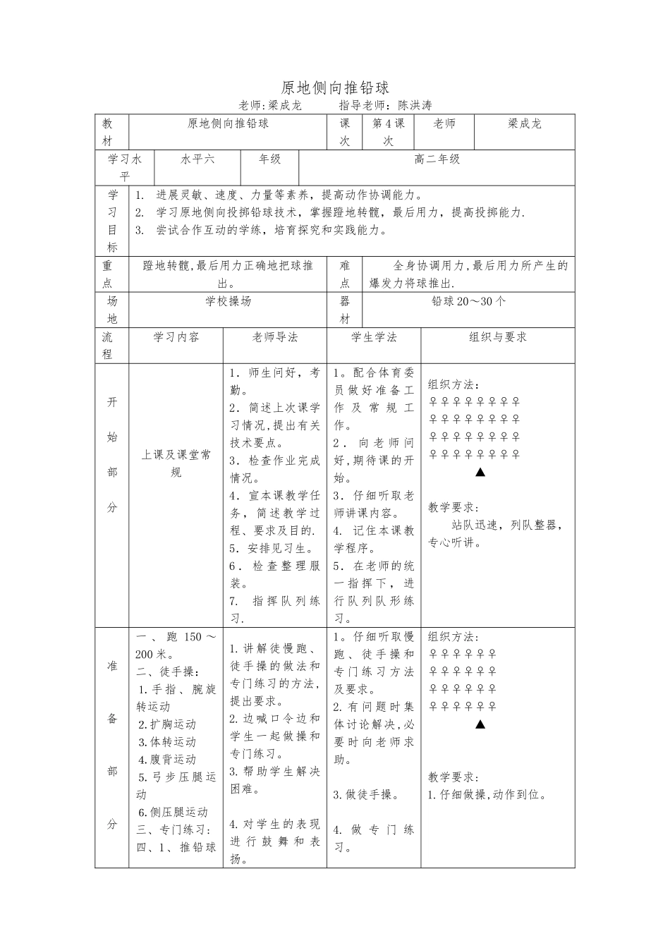 体育教案原地侧向推铅球_第1页