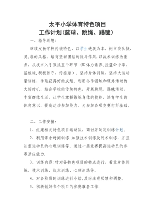 体育特色项目工作计划