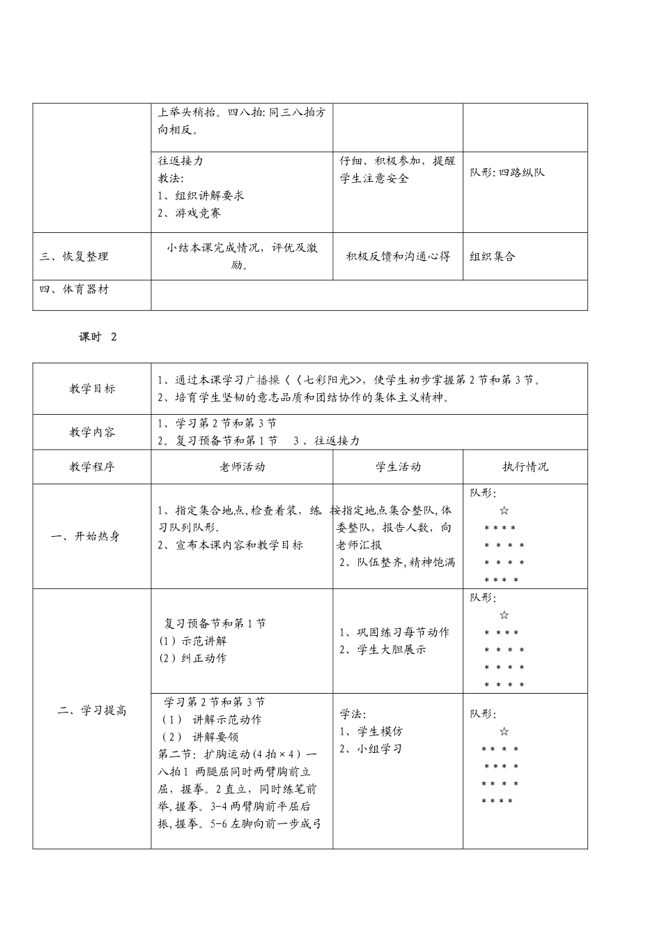 体育课七彩阳光广播操--教案_第2页