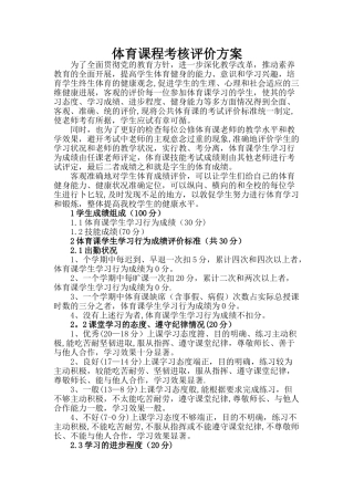 体育课程考核评价方案