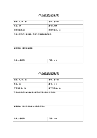 作业批改记录表