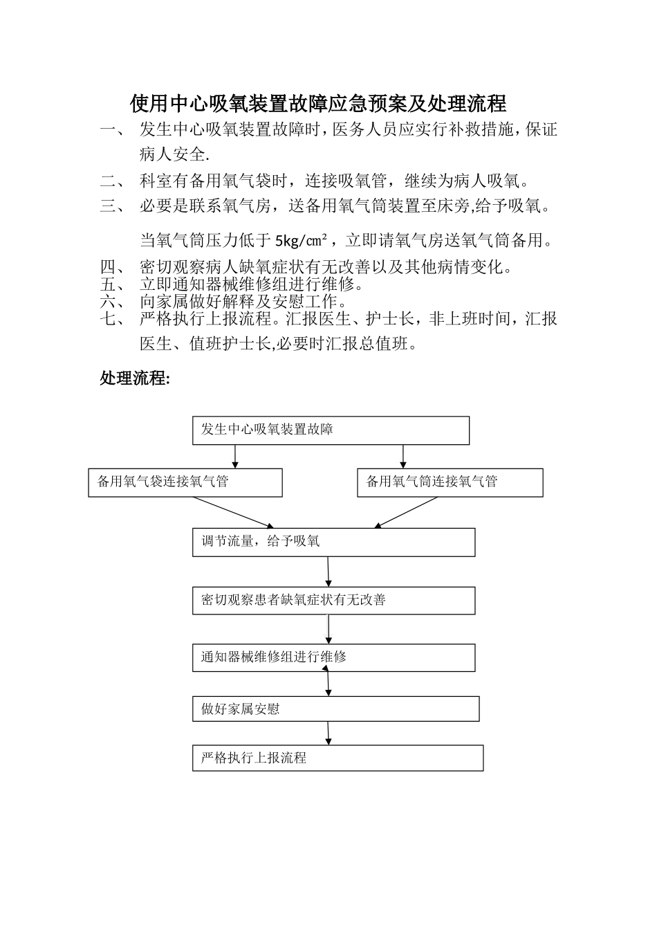 使用中心吸氧装置故障应急预案及处理流程_第1页